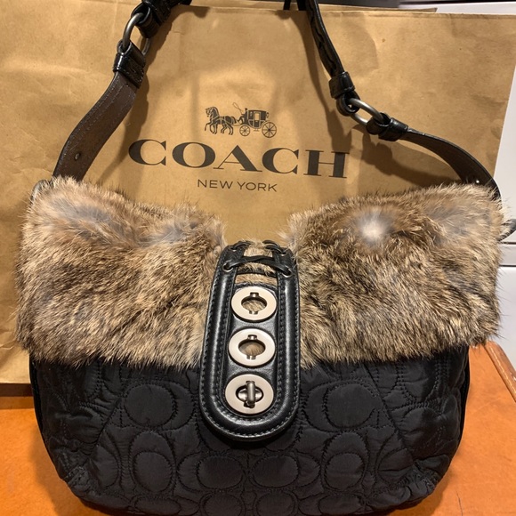 Coach | Bags | Coach Nylon Rabbit Fur | Poshmark